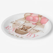 Boho Teddy Bear Girl Pink Bearly Wait Baby Dusche Pappteller (Schrägansicht)