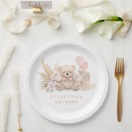 Boho Teddy Bear Girl Pink Bearly Wait Baby Dusche Pappteller