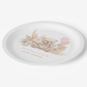 Boho Teddy Bear Girl Pink Bearly Wait Baby Dusche Pappteller (Schrägansicht)