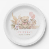 Boho Teddy Bear Girl Pink Bearly Wait Baby Dusche Pappteller (Vorderseite)