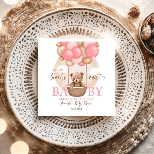 Boho Teddy Bear Girl Pink Bearly Wait Baby Dusche Serviette
