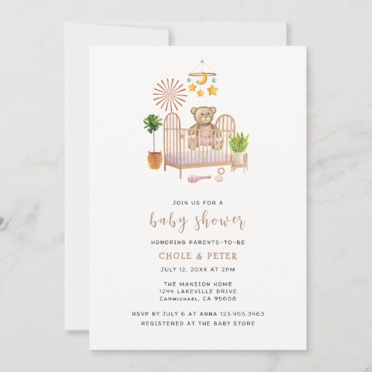 Boho Teddy Bear Kinderzimmer Babydusche Einladung (Vorderseite)