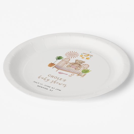 Boho Teddy Bear Kinderzimmer Babydusche Pappteller (Schrägansicht)