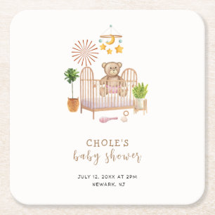 Boho Teddy Bear Kinderzimmer Babydusche Rechteckiger Pappuntersetzer