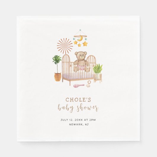 Boho Teddy Bear Kinderzimmer Babydusche Serviette (Vorderseite)