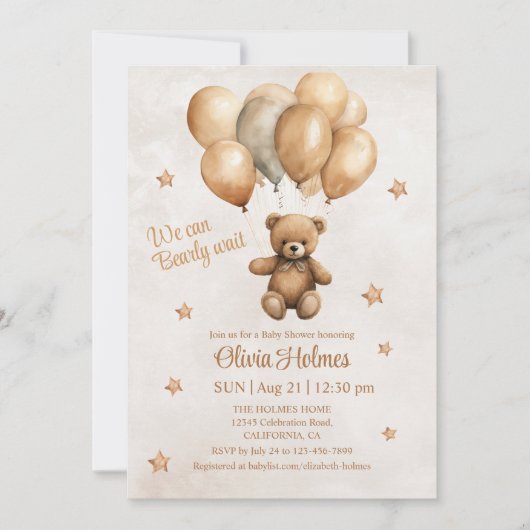 Boho Teddy Bear mit Balloons Dusche Einladung (Vorderseite)
