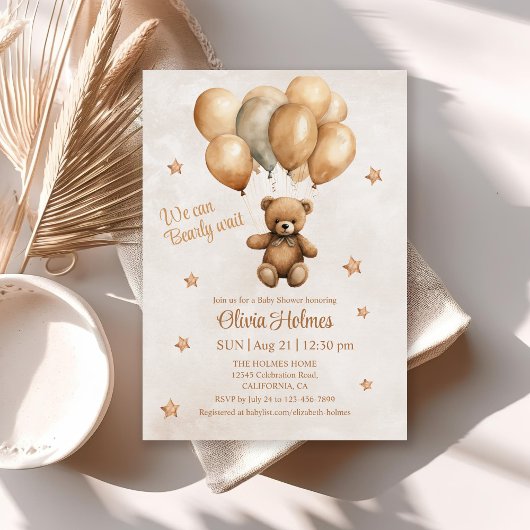 Boho Teddy Bear mit Balloons Dusche Einladung