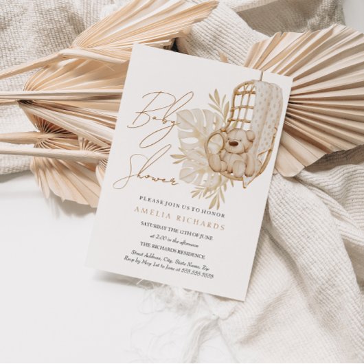 Boho Teddy Bear Neutral Baby Dusche Einladung