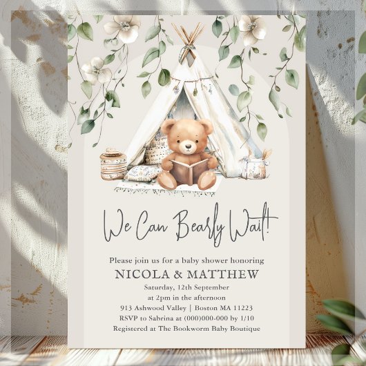 Boho Teddy Bear Neutral Baby Dusche Einladung