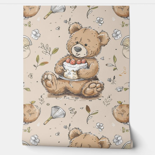 Boho Teddy Bear Pattern Baby Kinderzimmer Room Tapete (Abrollen)