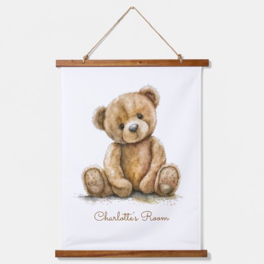 Boho Teddy Bear Personalisiert Kinderzimmer Wandteppich Mit Holzrahmen (Vorderseite)
