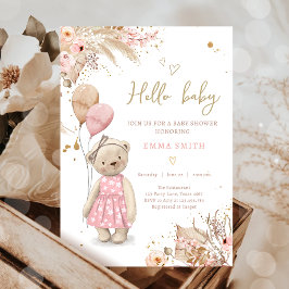 Boho Teddy Bear Picnic Girl Pink Baby Shower Invit Einladung