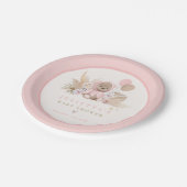 Boho Teddy Bear Pink Bearly Wait Baby Dusche Pappteller (Schrägansicht)