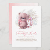 Boho Teddy Bear Pink Bearly Wait Girl Baby Dusche Einladung (Vorne/Hinten)