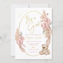 Boho Teddy Bear Pink und Gold Baby Dusche Einladung