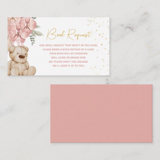 Boho Teddy Bear Pink und Gold Book Request Begleitkarte (Vorne/Hinten)