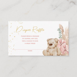 Boho Teddy Bear Pink und Gold Diaper Raffle Begleitkarte