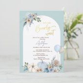 Boho Teddy Bear Pumpkin Boy Bearly Baby Shower Einladung (Stehend Vorderseite)