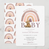Boho Teddy Bear Rainbow Girl Pink Baby Shower Einladung (Vorne/Hinten)