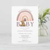 Boho Teddy Bear Rainbow Girl Pink Baby Shower Einladung (Stehend Vorderseite)