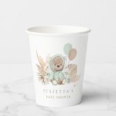 Boho Teddy Bear Sage Green Baby Dusche Party Pappbecher (Rückseite)