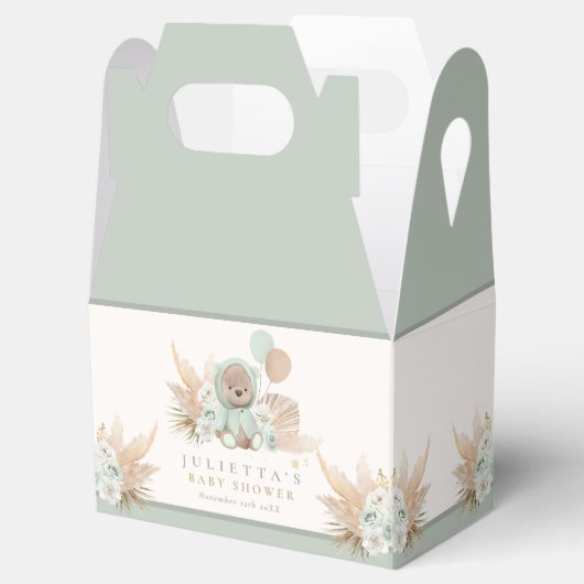 Boho Teddy Bear Sage Green Bearly Wait Baby Dusche Geschenkschachtel (Geöffnet)