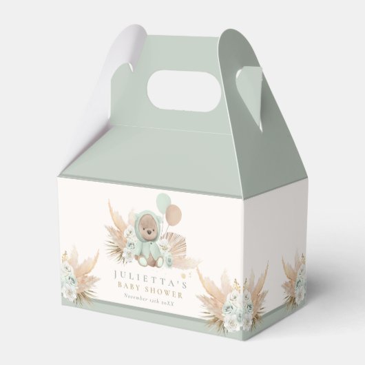 Boho Teddy Bear Sage Green Bearly Wait Baby Dusche Geschenkschachtel (Vorderseite)