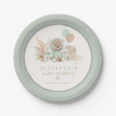 Boho Teddy Bear Sage Green Bearly Wait Baby Dusche Pappteller (Vorderseite)