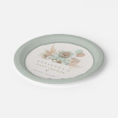 Boho Teddy Bear Sage Green Bearly Wait Baby Dusche Pappteller (Schrägansicht)