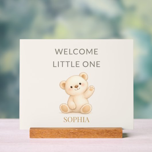 Boho Teddy Bear “Welcome Little One” Personalized Acrylschild (Neutral)