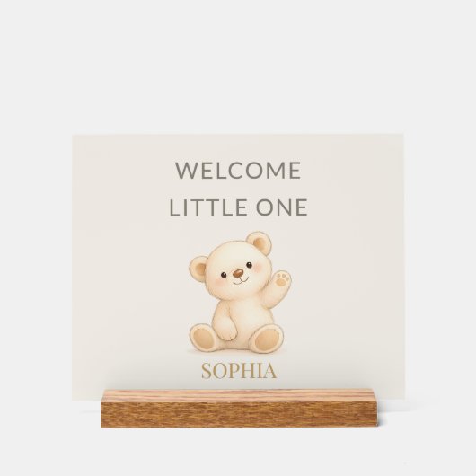 Boho Teddy Bear “Welcome Little One” Personalized Acrylschild (Vorderseite)