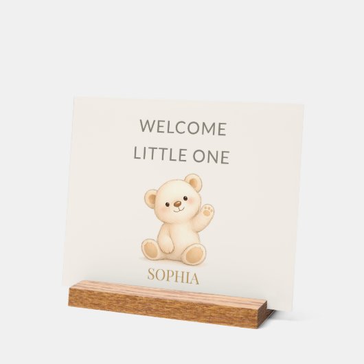 Boho Teddy Bear “Welcome Little One” Personalized Acrylschild (Winkel)