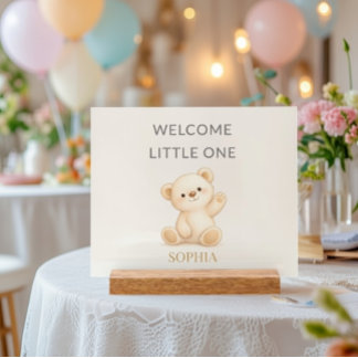 Boho Teddy Bear “Welcome Little One” Personalized Acrylschild