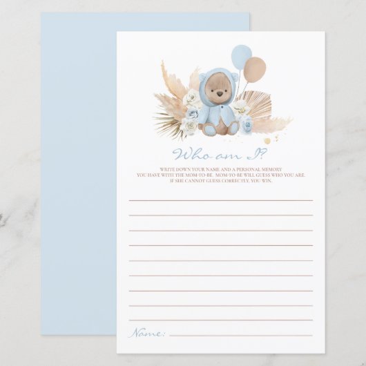 Boho Teddy Bear Who Bin I Baby Shooting Game (Vorne/Hinten)