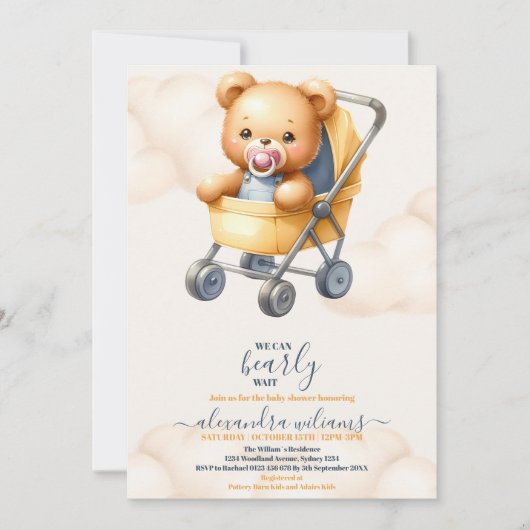Boho Teddy Bear wir können frühes Abwarten Baby Du Einladung (Vorderseite)