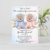 Boho Teddy Bears Pink Blue Gender Reveal Einladung (Stehend Vorderseite)