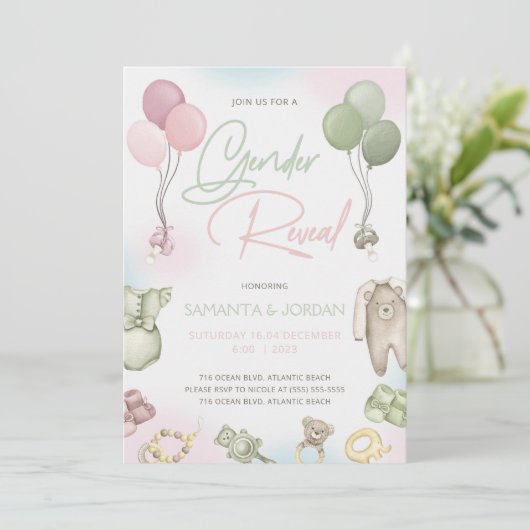 Boho Teddy Gender Reveve Invitation Card Einladung (Stehend Vorderseite)