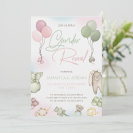 Boho Teddy Gender Reveve Invitation Card Einladung