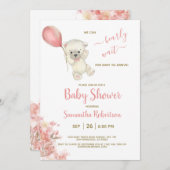 Boho Teddy Polar Bear Pink Balloon Babydusche Einladung (Vorne/Hinten)