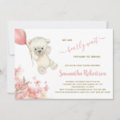 Boho Teddy Polar Bear Pink Pampa Grass Baby Dusche Einladung (Vorderseite)