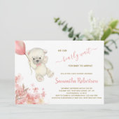 Boho Teddy Polar Bear Pink Pampa Grass Baby Dusche Einladung (Stehend Vorderseite)