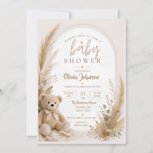 Boho-Teddybär-Baby-Shower-Einladung Save The Date (Vorderseite)