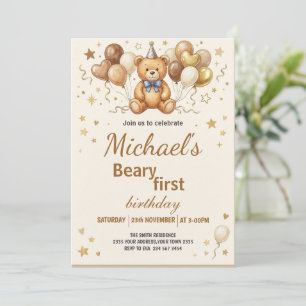 Boho-Teddybär Beary Erste 1. Geburtstagsfeier Einladung