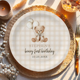 Boho-Teddybär Beary Erste 1. Geburtstagsfeier Pappteller