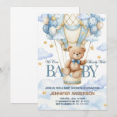 Boho-Teddybär-Junge-Blauer-Teddybär-Kaum-Warten-Ba Einladung (Vorne/Hinten)