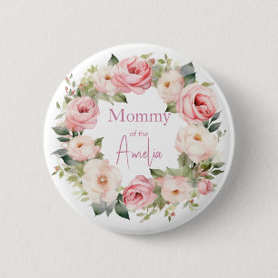 Boho-Teddybär-Mädchen Rosa Bär Blumen Geburtstag  Button