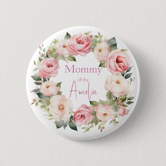 Boho-Teddybär-Mädchen Rosa Bär Blumen Geburtstag Button (Vorderseite)