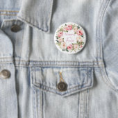 Boho-Teddybär-Mädchen Rosa Bär Blumen Geburtstag Button (Beispiel)
