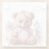 Boho-Teddybär-Mädchen Rosa Bär Blumen Geburtstag  Glasuntersetzer (Rückseite)
