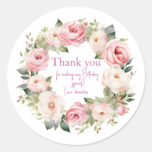Boho-Teddybär-Mädchen Rosa Bär Blumen Geburtstag Runder Aufkleber